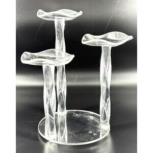 Vintage Clear Lucite MCM 3 Arm Votive Twist Candle Holder w/Rose Gold Candles